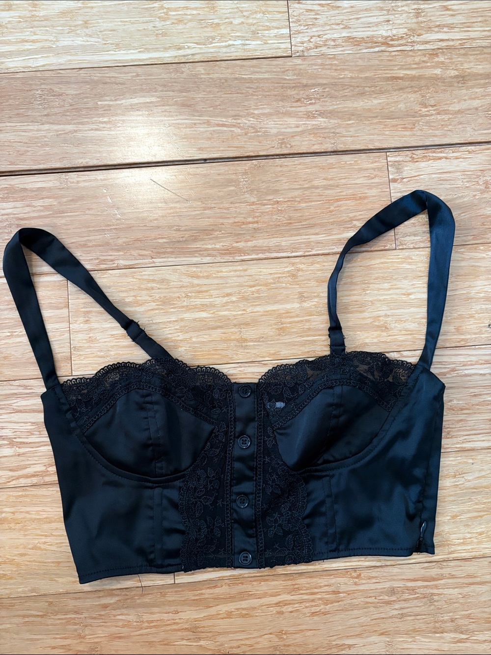 Princess Polly Black Satin Lace-Trim Crop Top